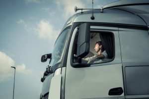 Portrait of a truck driver sitting in cab